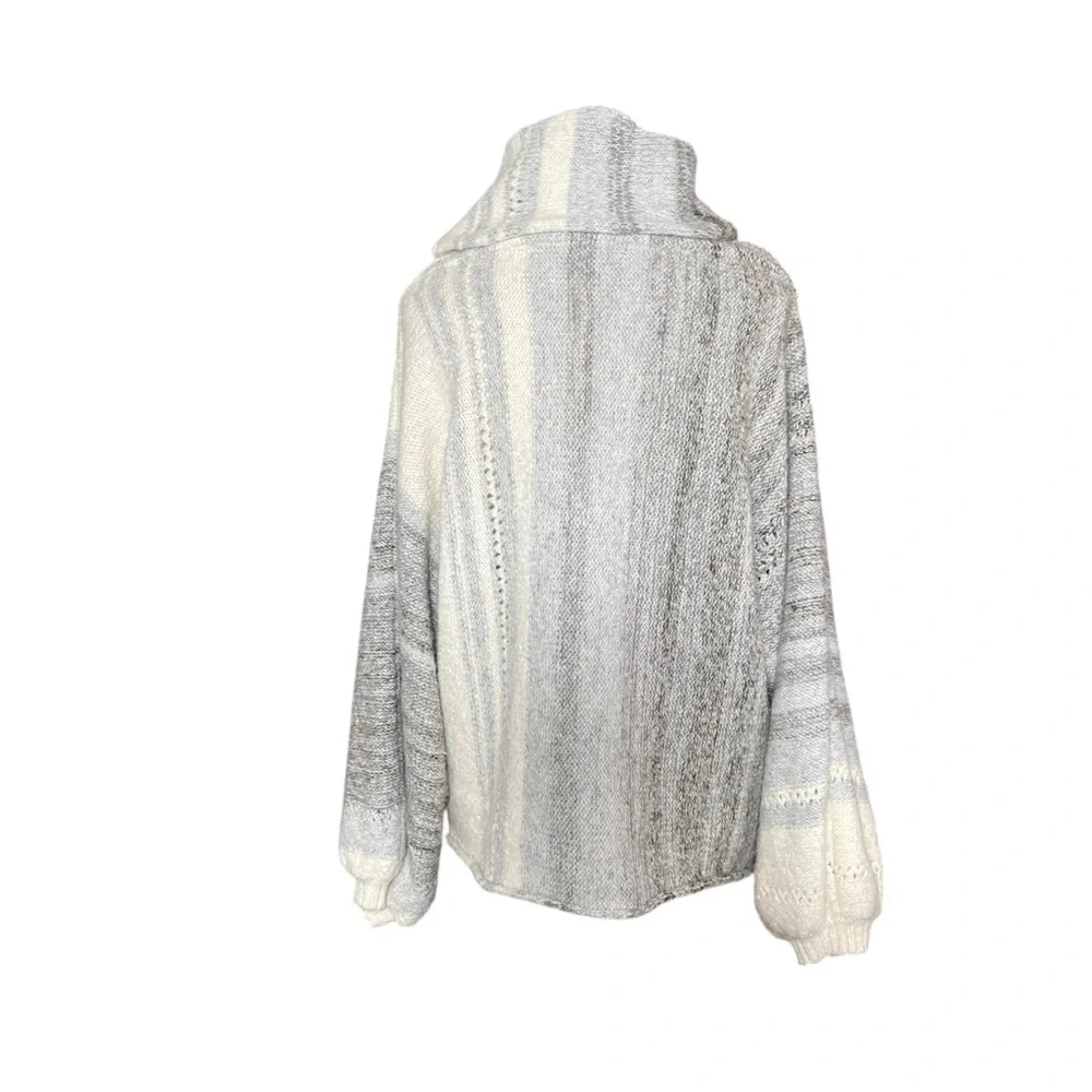Fate Gray, Blue, & Ivory Cowl Neck Sweater Balloon Sleeves Mohair Alpaca Blend‎
